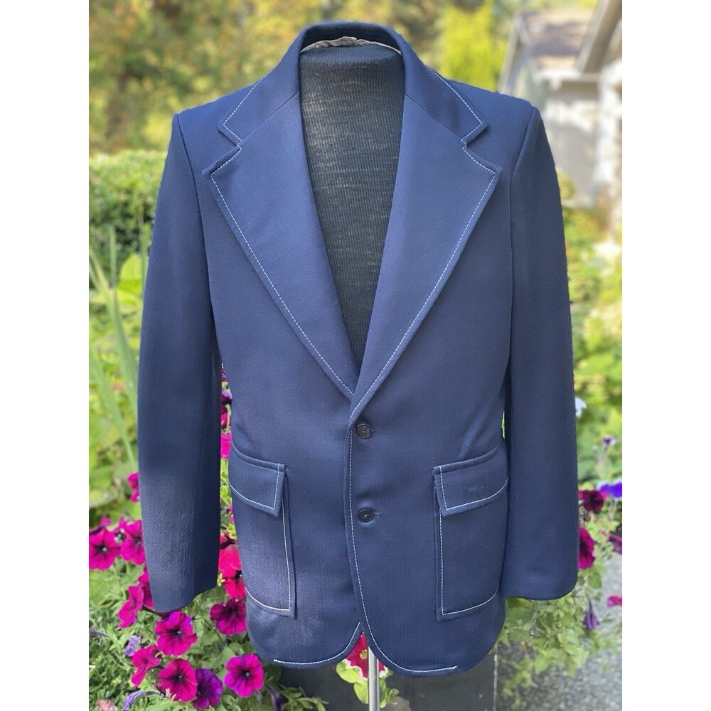 Vintage 70s Time Out Sportswear Navy Polyester Sport Coat Men’s 42R